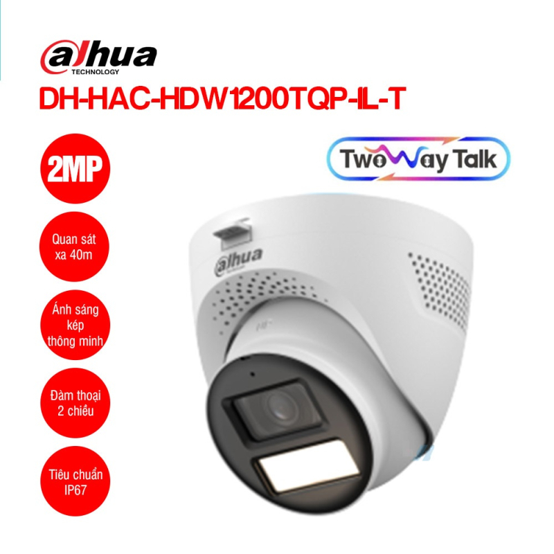 Camera HDCVI bán cầu (Turret)2MP Dahua DH-HAC-HDW1200TQP-IL-T