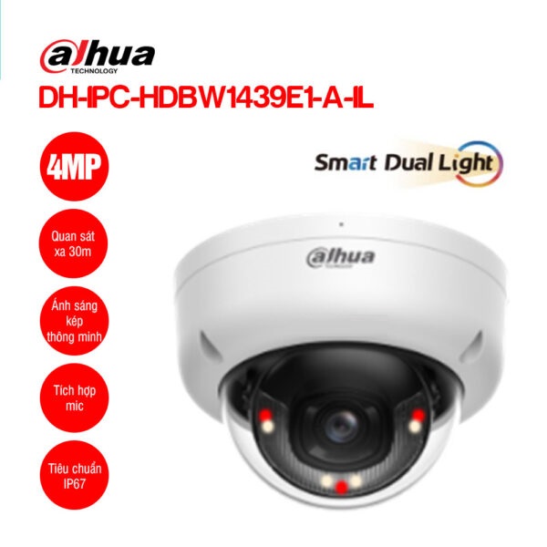 Camera IP kiểu Dome 4MP DAHUA DH-IPC-HDBW1439E1-A-IL