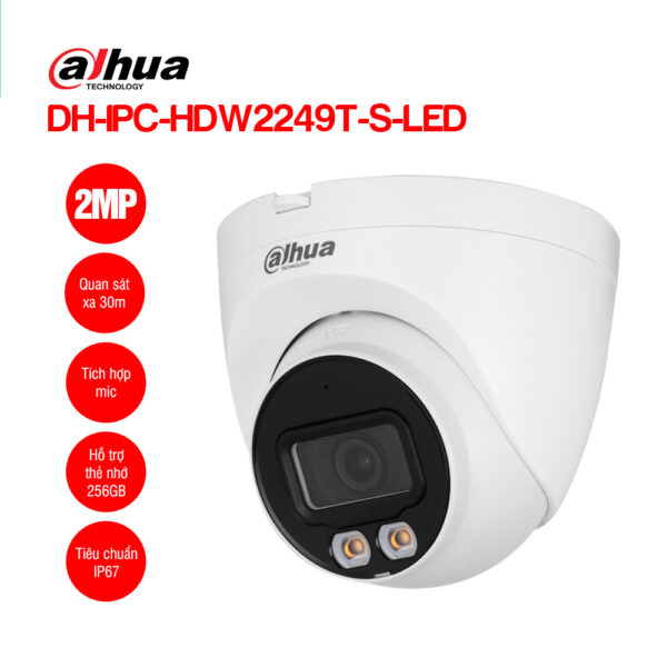 Camera IP bán cầu(Turret) 2MP Dome DAHUA DH-IPC-HDW2249T-S-LED