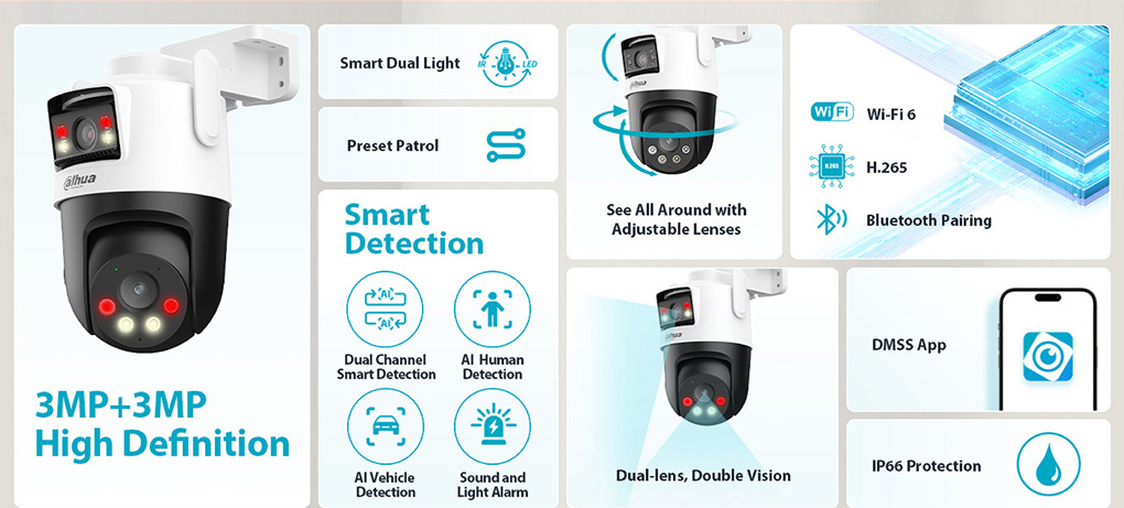 Camera quay quét Wifi mắt kép DAHUA Picoo Dual D1 6MP (DH-P3D-3F-PV)