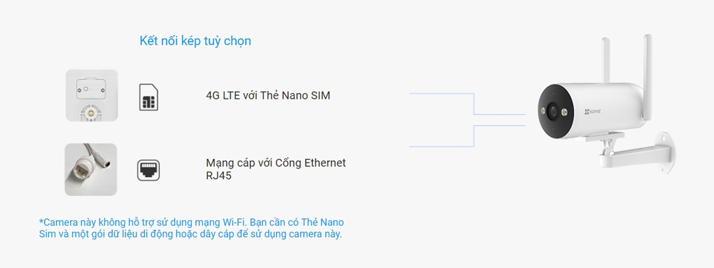 camera ngoài trời không dây dùng SIM EZVIZ H5 4G 2K