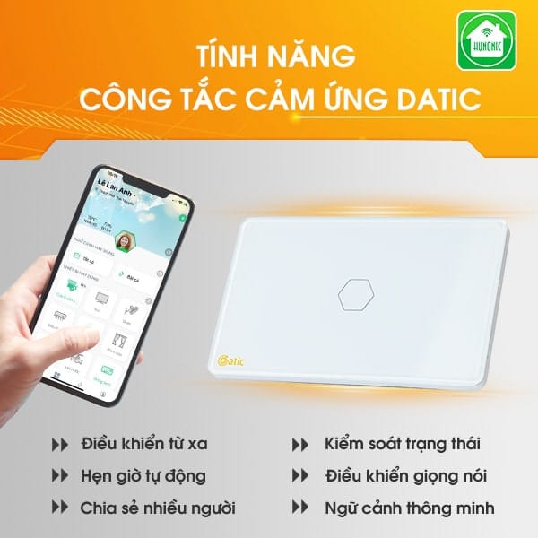 Công tắc cảm ứng Datic 1 nút màu trắng