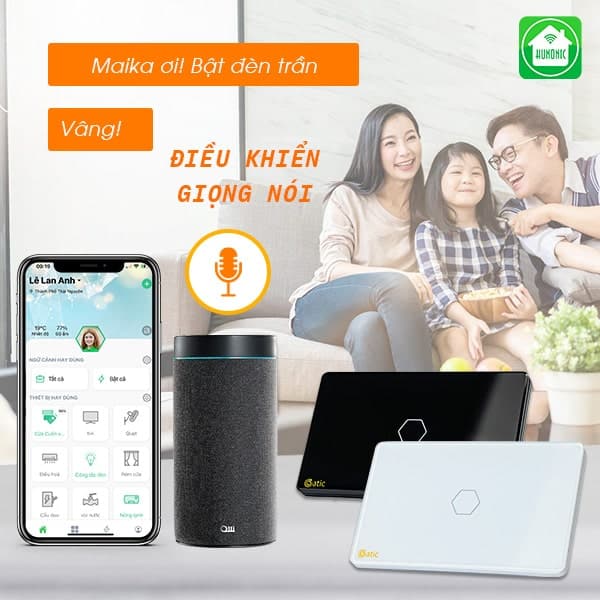Công tắc cảm ứng Datic 2 nút màu đen