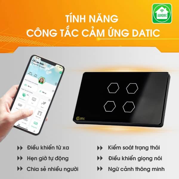 Công tắc cảm ứng Datic 4 nút màu đen