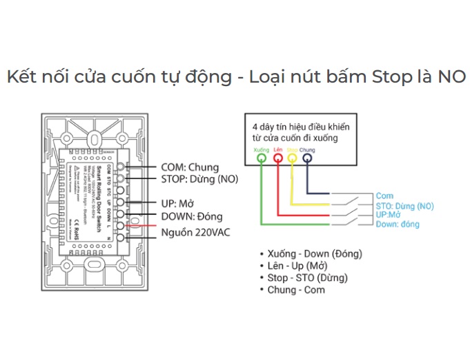 Hướng dẫn đấu nối công tắc cửa cuốn Vconnex
